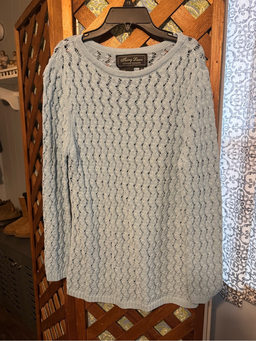 Terry Lewis Classic Luxuries Light Blue Open-Knit Linen-Blend Sweater